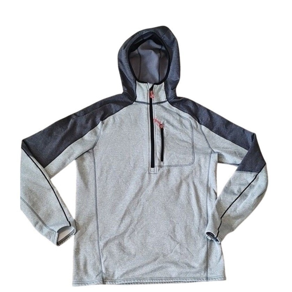 LL Bean Mens Gray Quarter‎ Zip Performance Fleece Hoodie Medium Hiking Outdoor